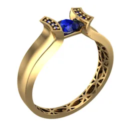 Geometric Patterned Gold Ring – Elegant Jewelry with Sapphire Stone-R5-02-
