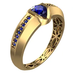 Geometric Patterned Gold Ring – Elegant Jewelry with Sapphire Stone-R5-04-
