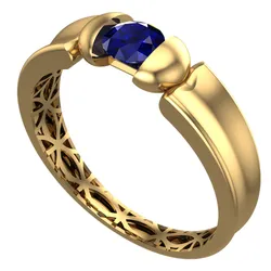 Geometric Patterned Gold Ring – Elegant Jewelry with Sapphire Stone-R5-051-