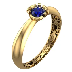 Geometric Patterned Gold Ring – Elegant Jewelry with Sapphire Stone-R5-08-