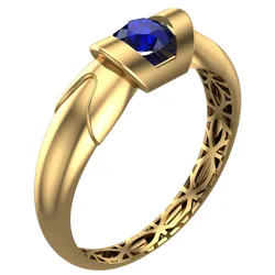 Geometric Patterned Gold Ring – Elegant Jewelry with Sapphire Stone-R5-09-