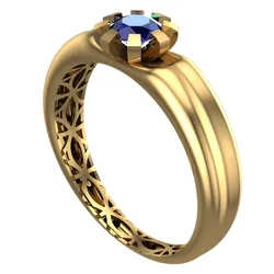 Geometric Patterned Gold Ring – Elegant Jewelry with Sapphire Stone-R5-12-