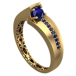 Geometric Patterned Gold Ring – Elegant Jewelry with Sapphire Stone-R5-14-