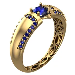 Geometric Patterned Gold Ring – Elegant Jewelry with Sapphire Stone-R5-16-