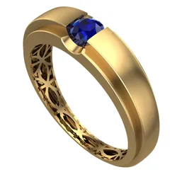 Geometric Patterned Gold Ring – Elegant Jewelry with Sapphire Stone-R5-17-