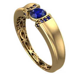 Geometric Patterned Gold Ring – Elegant Jewelry with Sapphire Stone-R5-19-