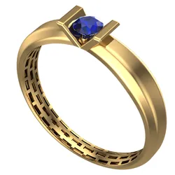 Geometric Patterned Gold Ring – Elegant Jewelry with Sapphire Stone-R5-20-