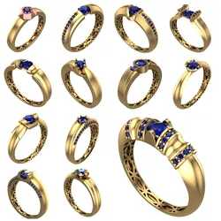 Geometric Patterned Gold Ring – Elegant Jewelry with Sapphire Stone-R5-Part1--20 Pieces Ring--