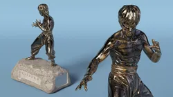 Small Bronze Figure of Bruce Lee on Stone Pedestal 3D model