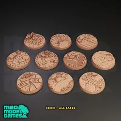 32mm Bases - 10 - Group B, DND character bases, fantasy miniature base, for tabletop minis