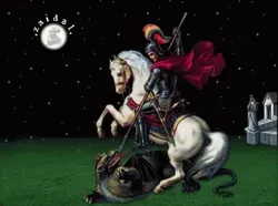 Quadro Escultura São Jorge da Capadócia Matando Dragão 210x220