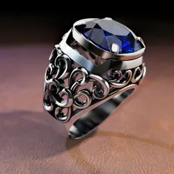 Ring With Large Stone and Patterns 3D Model