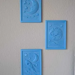 Space set of three - rocket, earth & moon as 3D reliefs for the children's room