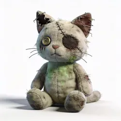 Stylized 3D Undead Zombie Cat Plush Model Low-poly 3D model