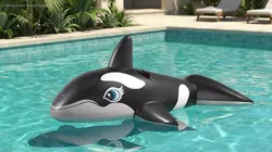 Inflatable Whale Pool Float Black White 3D model