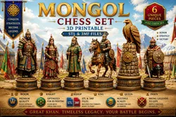 Mongolian Fantasy Chess Set 3D print model