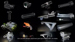 All in one AAA Weapon attachment pack Game Ready PBR