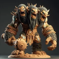 3293 Three-Headed Troll - 3D-Printed Fantasy Statue with Club, magic, dragon, serpent, mask, gnome, gorgon, venetian carnival, wild, fox, monster, cat, fair, witch, werewolf, horror, beast, snake, troll, skeleton dance, STL
