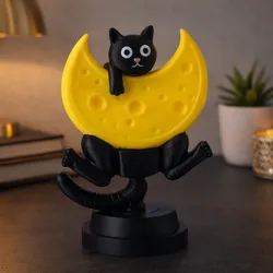 Cheese Moon Cat Figurine — Midnight Yellow