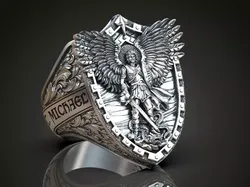 Ring Saint Archangel Michael with Dragon Wings and Inscription