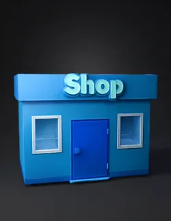 Create a Roblox low poly shop building for a game hub The model is a