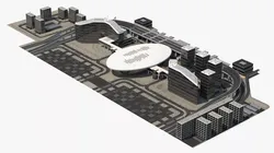 Integrated Urban Megastructure With Oval Transit Hub Asphalt 3D model