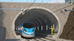 Railway Tunnel Section with Train and Worker 3D model
