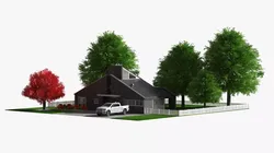 Scene House with Pickup Truck and Garden Exterior Fur 3D model