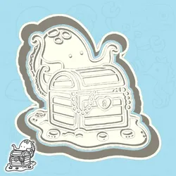 Underwater world cookie cutters - octopus (guards treasure chest) (style 2)