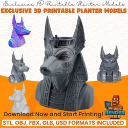 Anubis Bust Planter: A Functional Object in Ancient Egyptian Aesthetic 3D Print Model