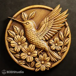 High Hummingbird  Relief for CNC Laser and 3D Print STL File and 4K Grayscale TIF