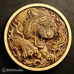 Tiger Relief for CNC Laser and 3D Print STL File and 4K Grayscale TIF