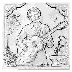 MAN PLAYING GUITAR BAS RELIEF