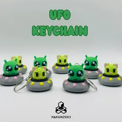 Alien & Cat UFO Keychains