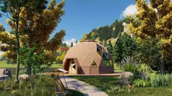 Design model of a 14m diameter geodesic dome cabin 3D model