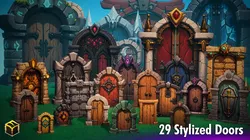 Emberdoors - 29 Stylized Lowpoly and Gameready Doors Low-poly 3D model