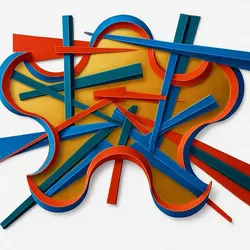 Geometric abstract bas-relief - original painting reworked with AI