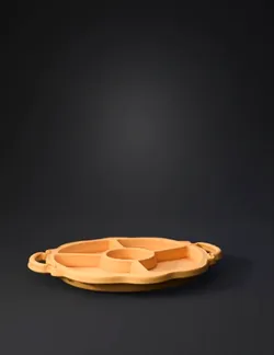 golden ornate divided serving tray with central circular well and four