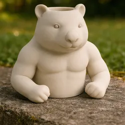 Muscle Bear Planter STL – Strong Bear Body Sculpture for 3D Printing