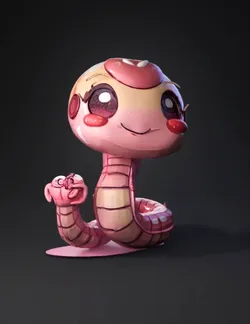 pink cartoon snake with large eyes rounded body soft shading and cu