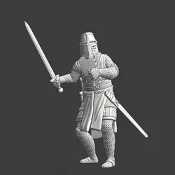 Medieval knight with great helmet and sword