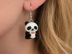 Sleepy Panda with Coffee Earrings - Free 3D Print Model