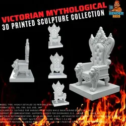 3D Printable Baroque Style Royal Throne with Lion Figures