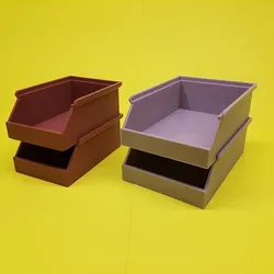 Stackable storage box for small parts (e.g. screws, nuts, dowels)