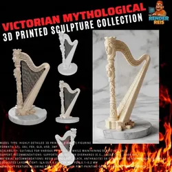 3D Printable Antique-Inspired Harp Statue – Detailed Musical Instrument Figurine