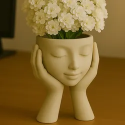 Serene Face Planter – 3D Printed Peaceful Head Sculpture