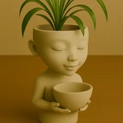 Zen Child Planter – Minimalist 3D Printed Sculpture with Bowl