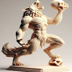 115 Ivory Werewolf Howling with Skull - Minimalist Statue