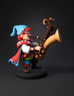 Create a colourful fantasy tabletop miniature of a cheerful short gnom