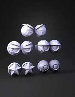 Create a stylized low poly cartoon EYE PACK for a mobile game Includ